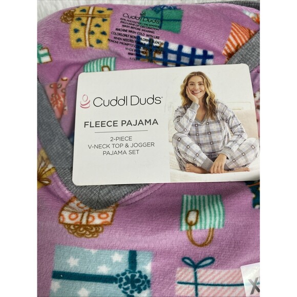 Cuddl Duds Fleece Pajama Set Size 2XL Purple Christmas Gifts Holiday V-Neck - Picture 2 of 6